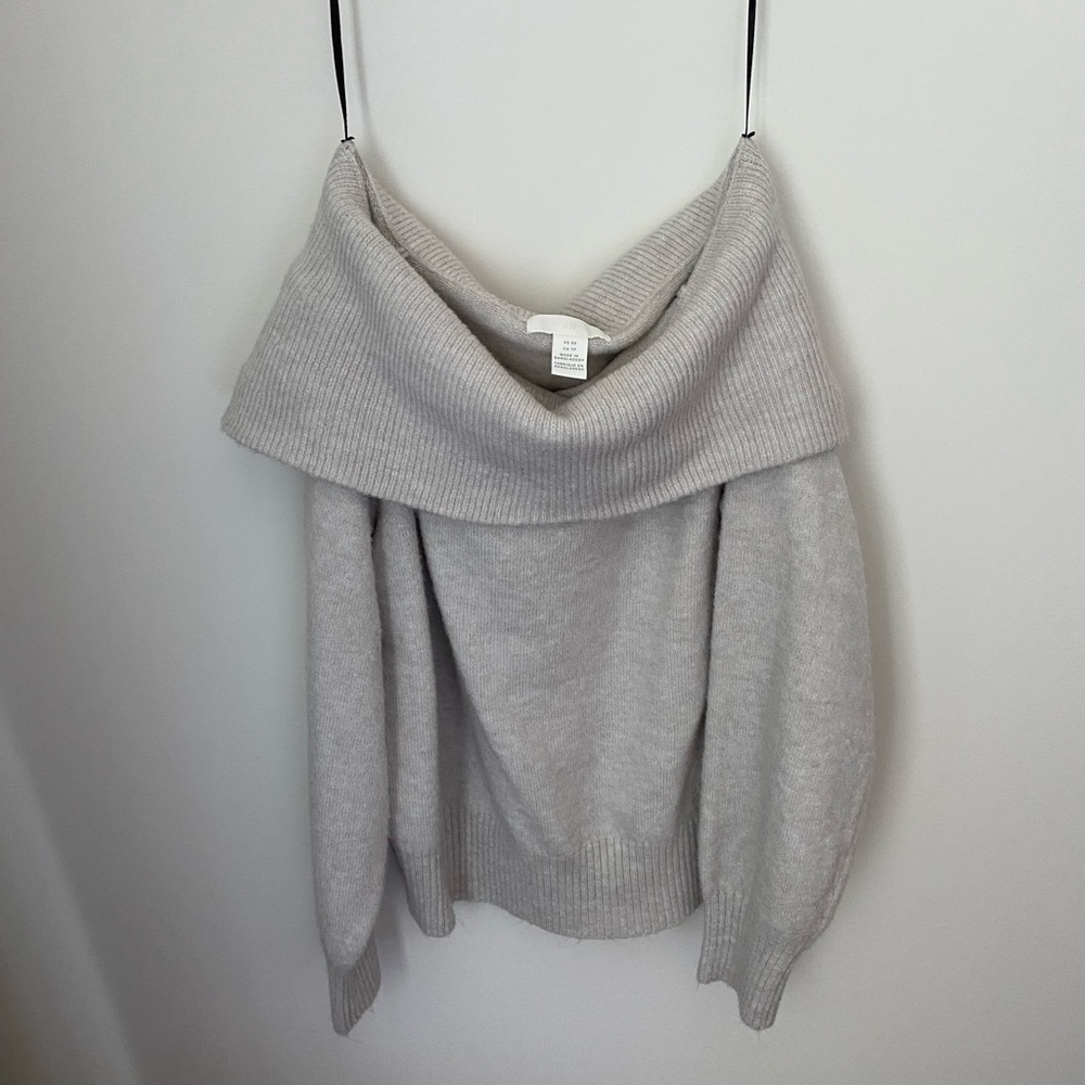Off the shoulder grey sweater
